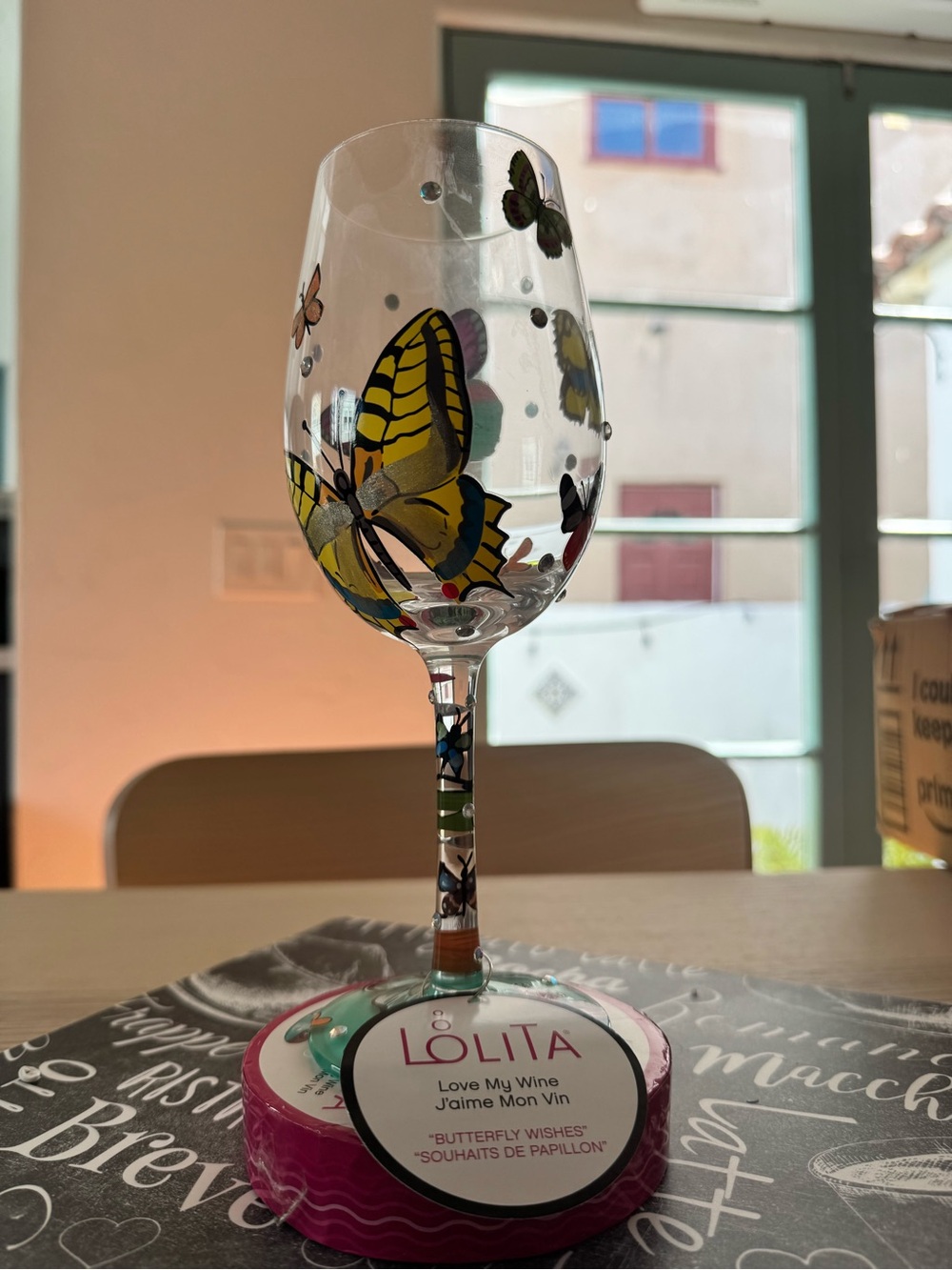 Lolita Yellow and Green Butterfly Stemmed Wine Glass
